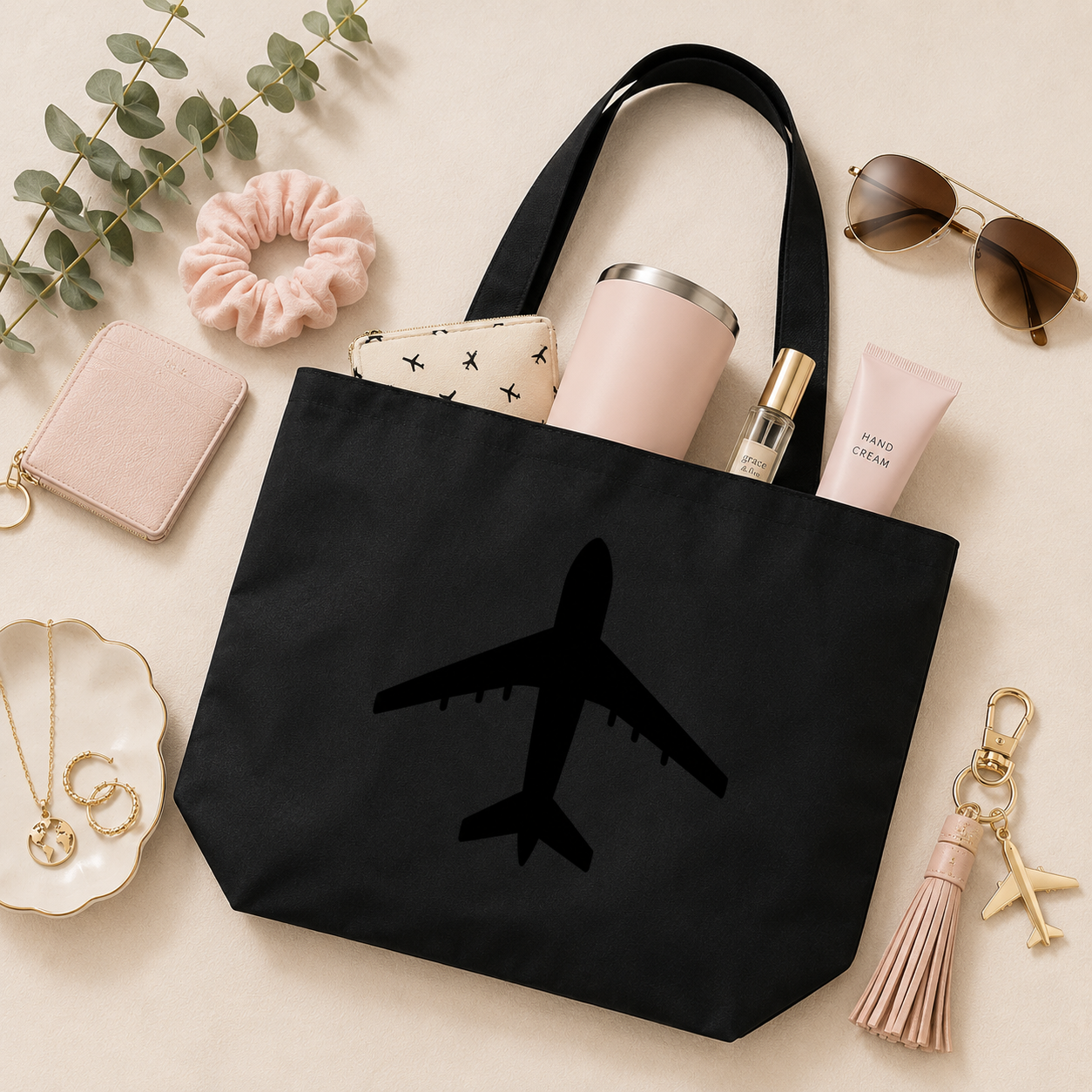 Black Airplane Silhouette Tote Bag