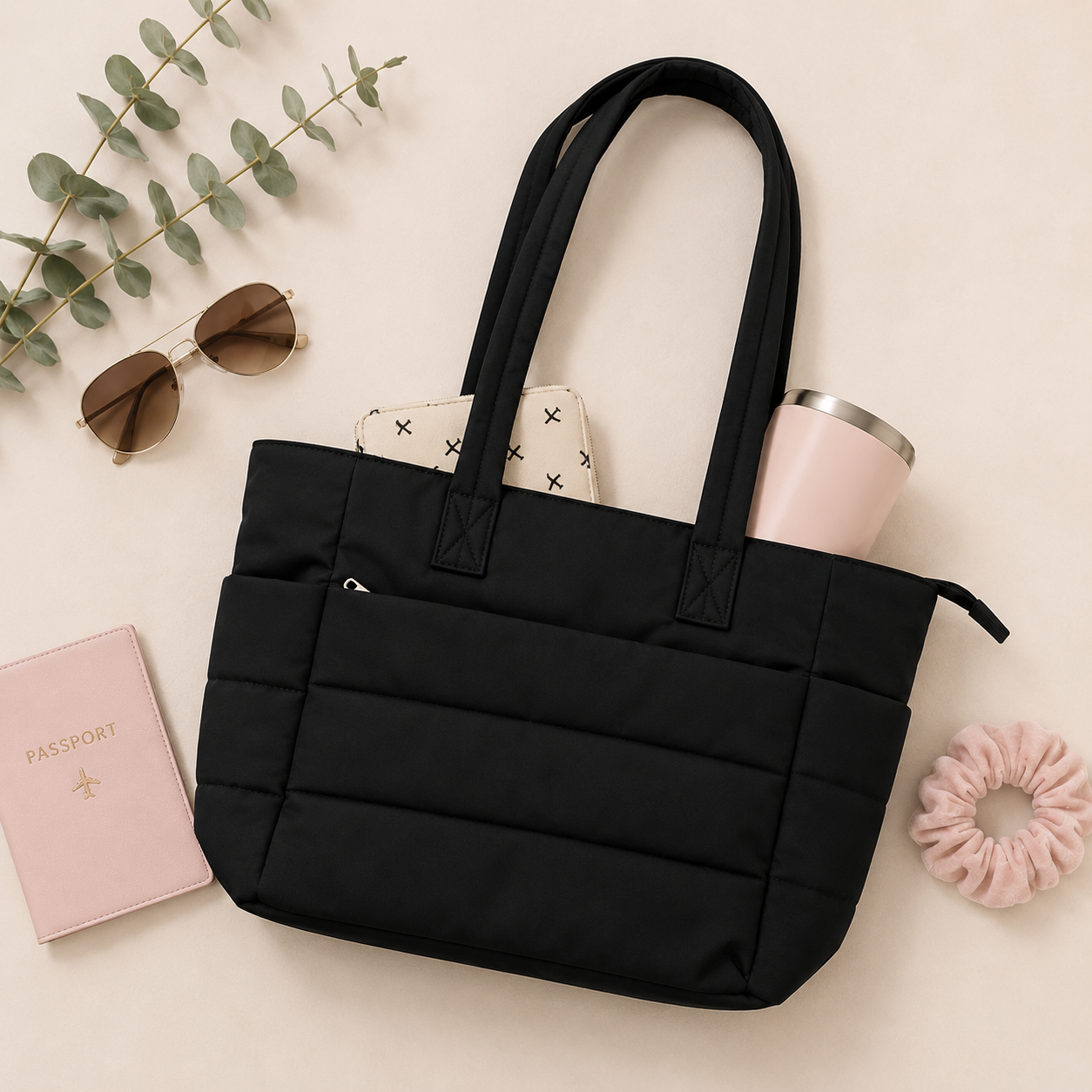 Black Puffy Tote Bag