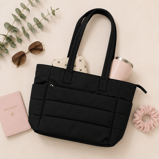 Black Puffy Tote Bag