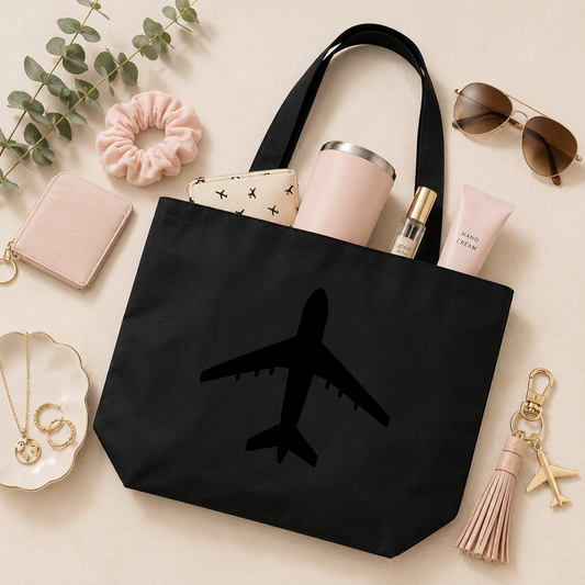 Black Airplane Silhouette Tote Bag