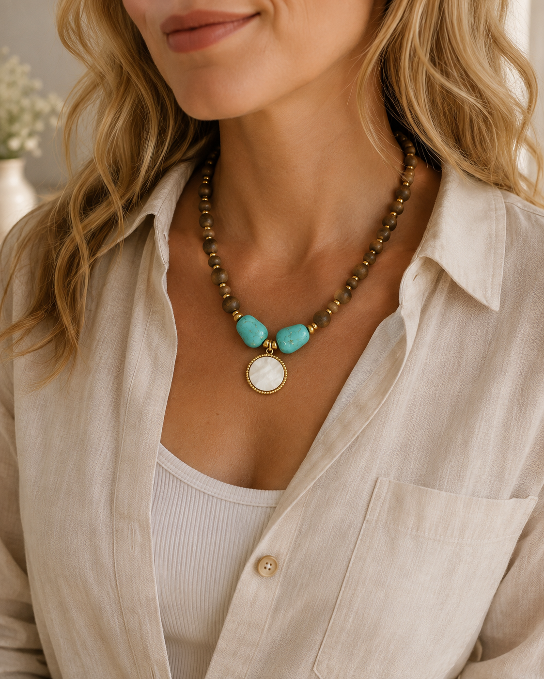 Brown/Cream/Gold Necklace
