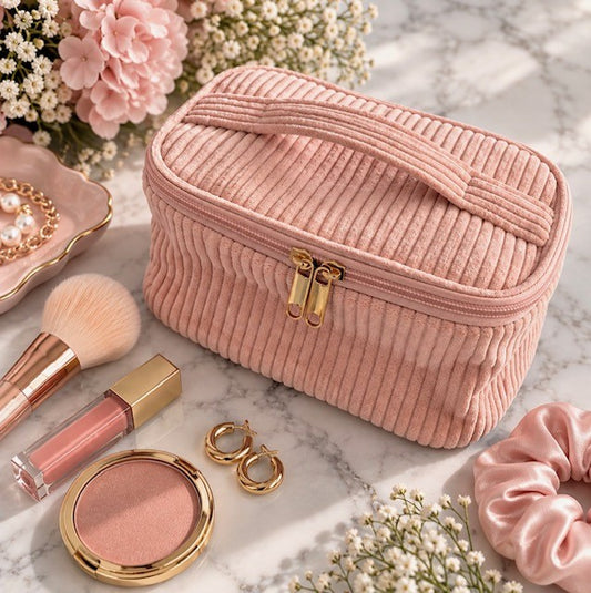 Pink Corduroy Cosmetic Bag