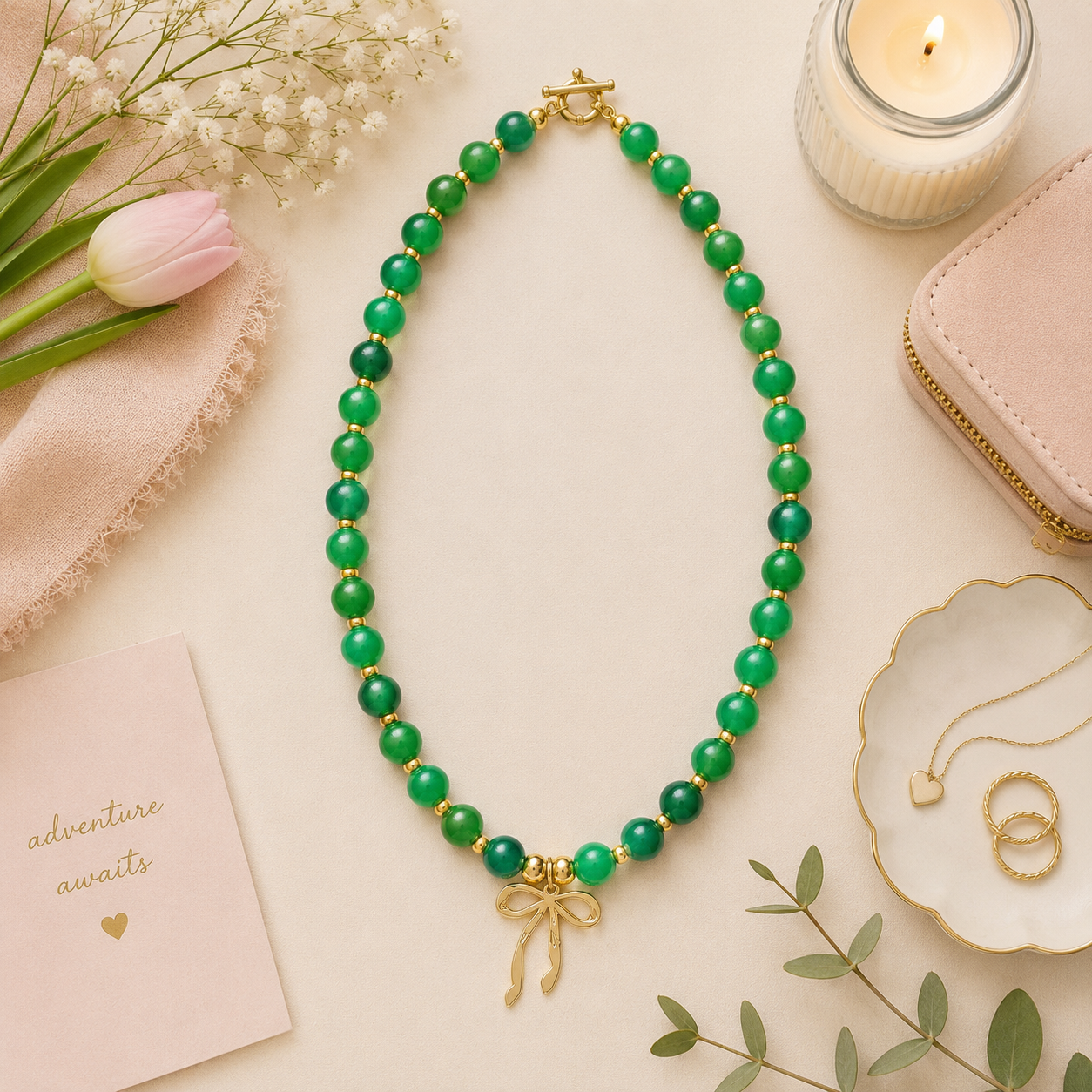 Green/Gold Bow Necklace