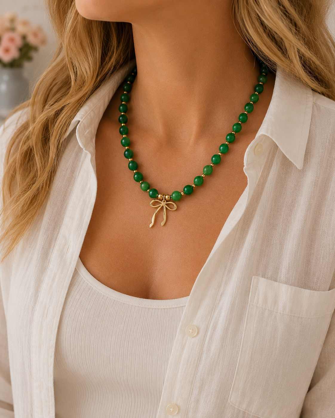 Green/Gold Bow Necklace