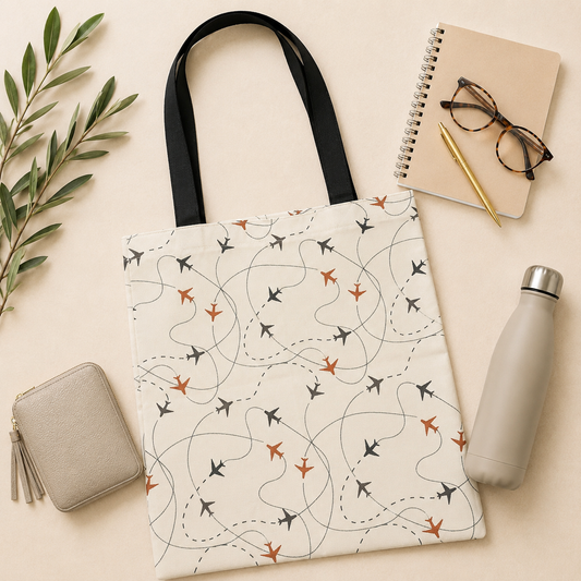 Cream Multi-Airplane Tote Bag