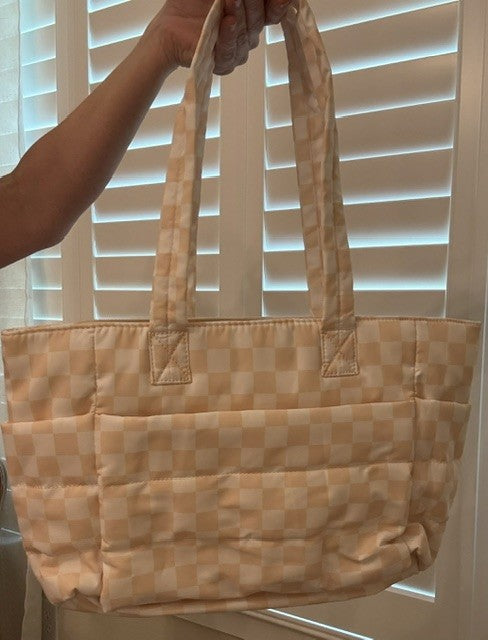 Yellow & White Checked Tote Bag