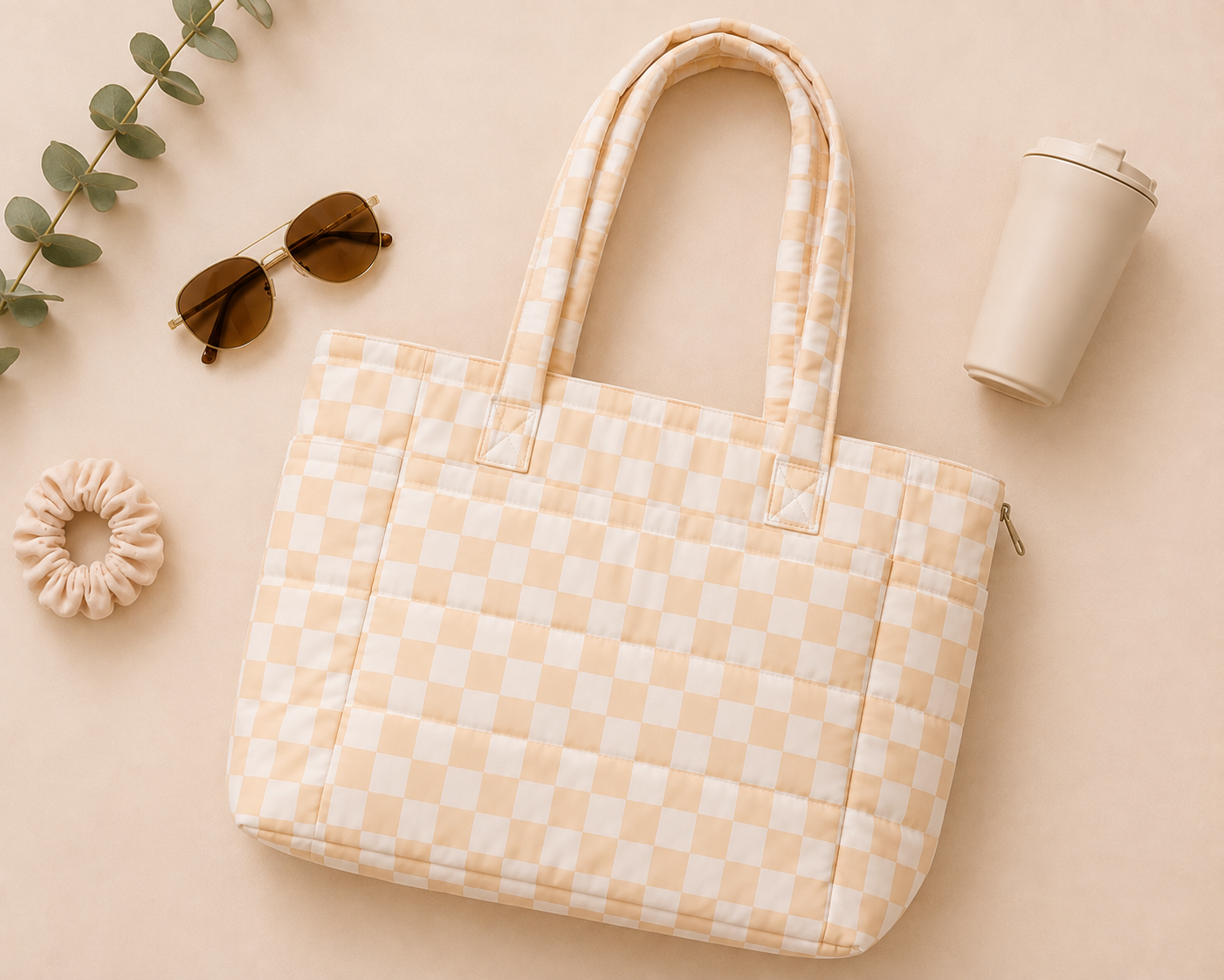 Yellow & White Checked Tote Bag